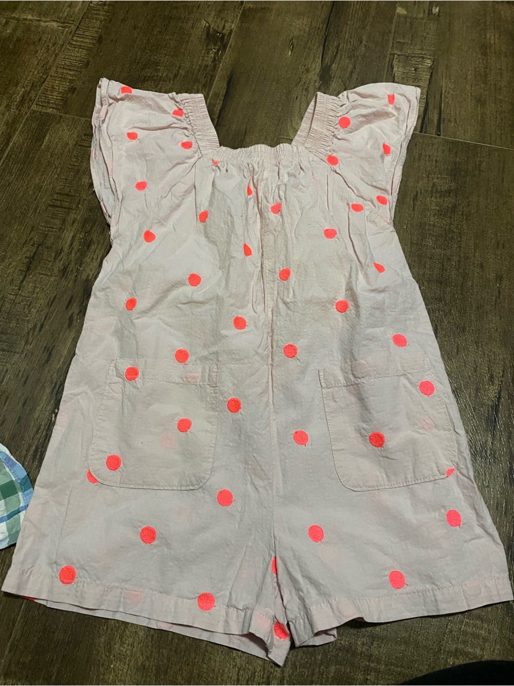 Zara Light Pink Romper with Neon Coral Polka Dots